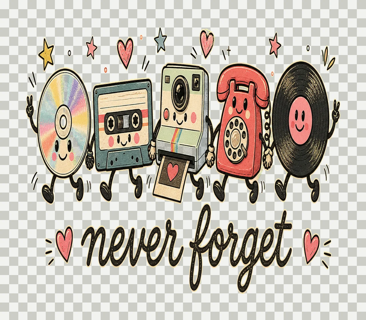 Never Forget Cute Retro Vinyl Sublimation Design Variation E transparency and detail preview thumbnail