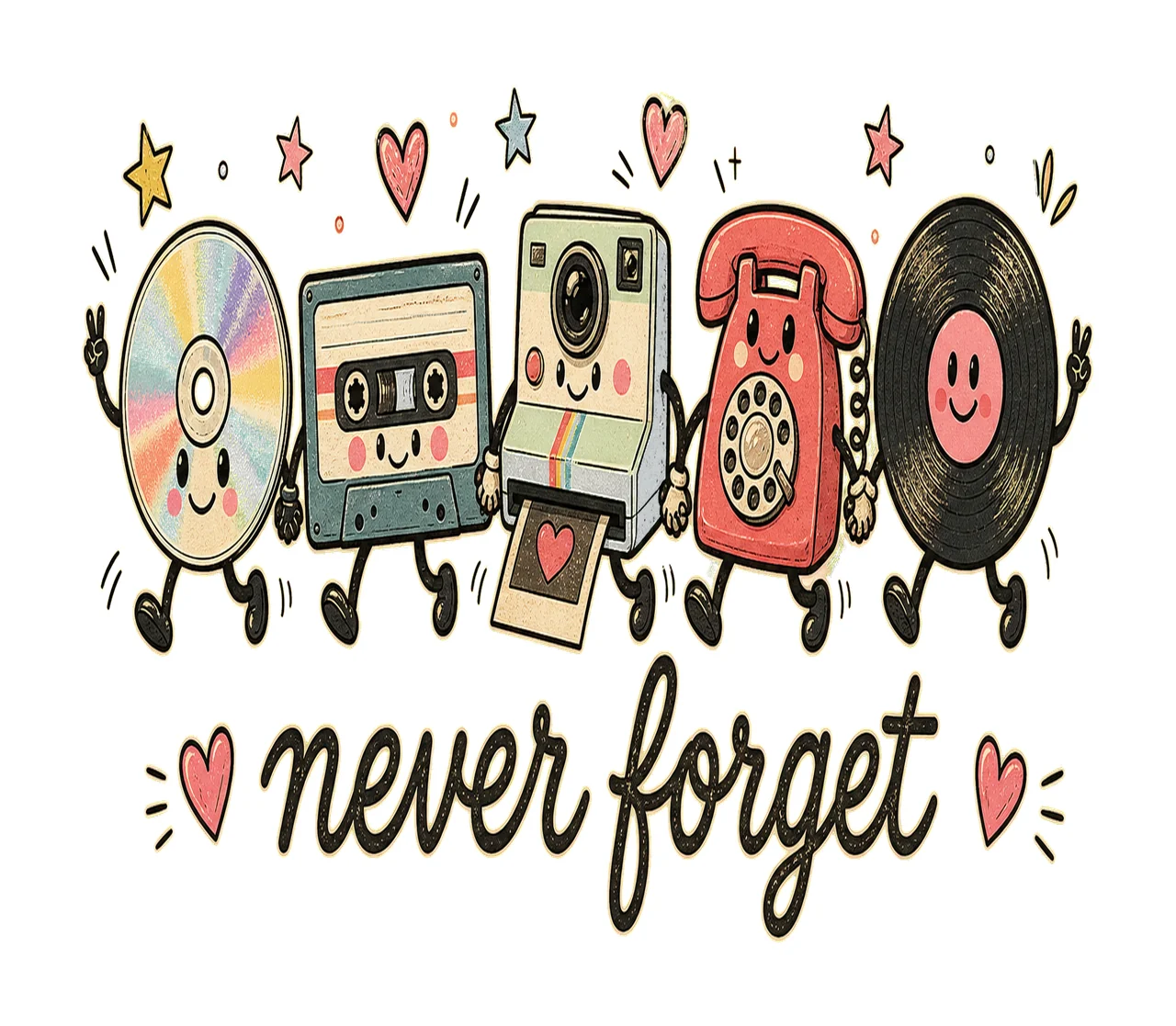 Never Forget Cute Retro Vinyl Sublimation Design Variation E