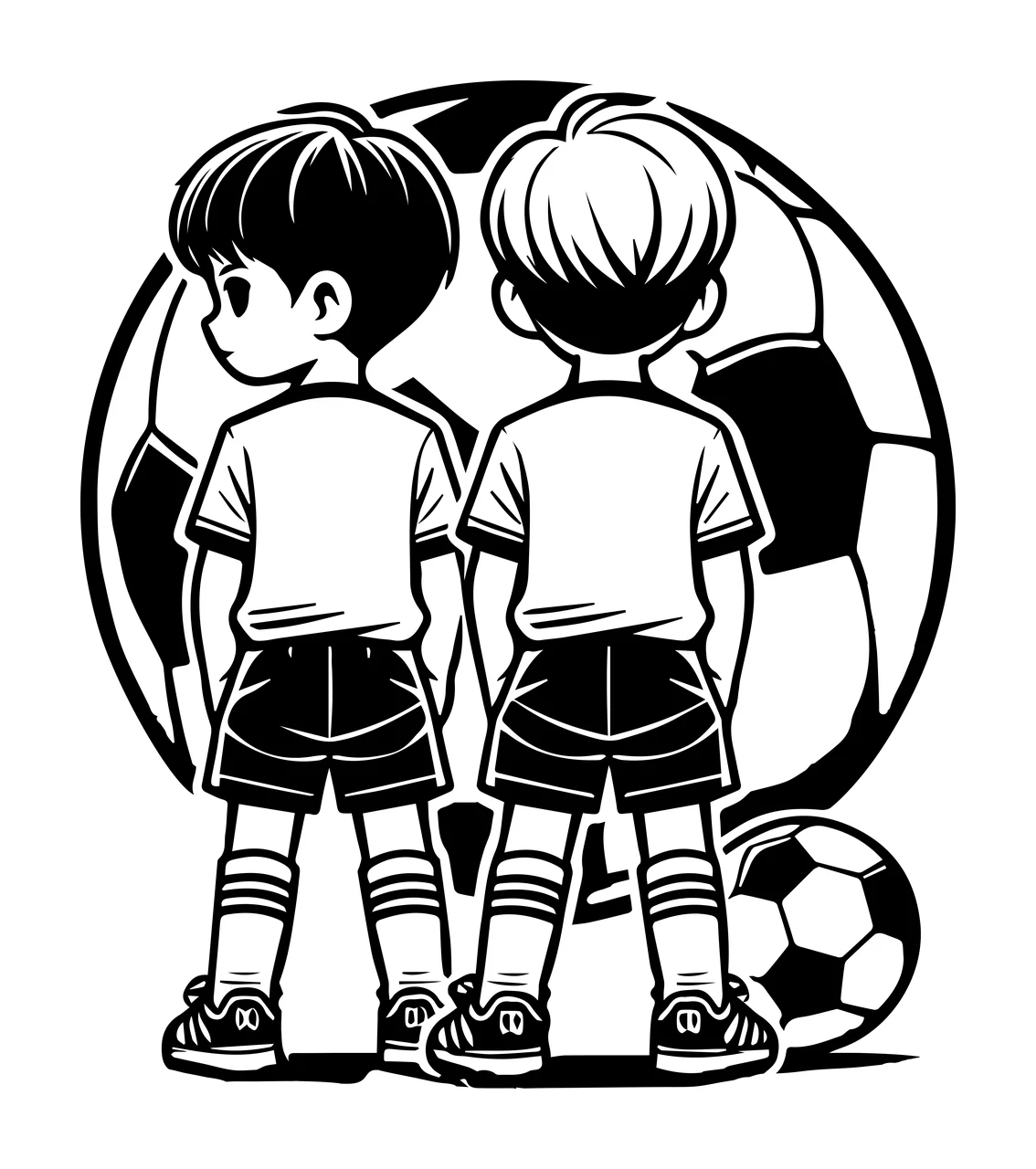 Soccer Ball Two Children Standing Before jersey shorts socks