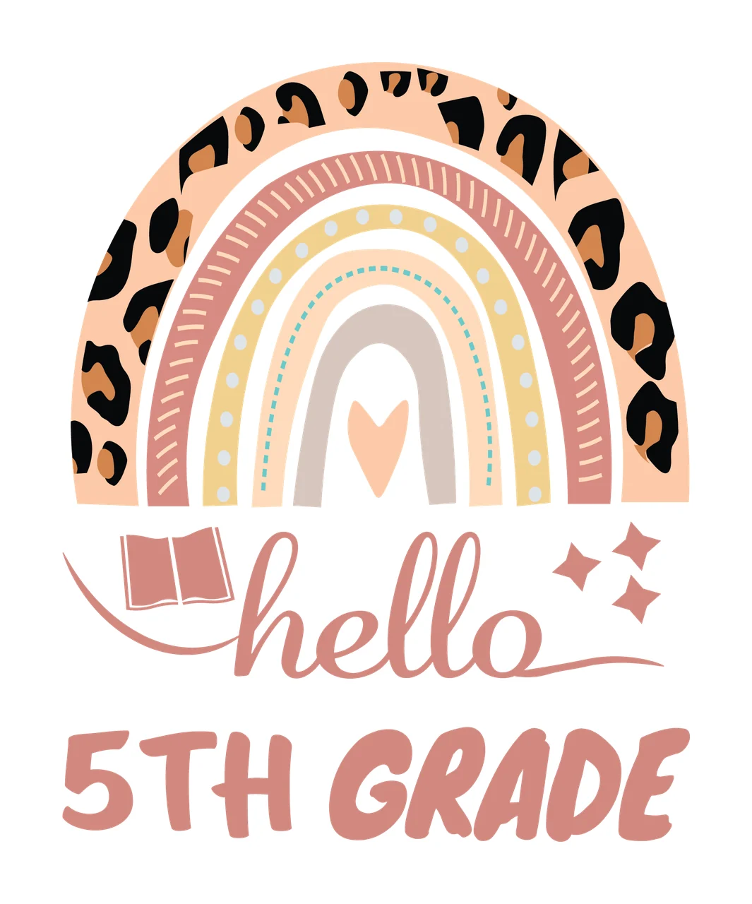 School Hello 5Th Grade Rainbow Star Book heart stars typography