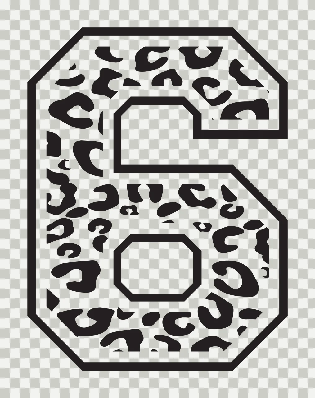 Black Varsity Half Font Leopard Character 23 print animal cheetah transparency and detail preview thumbnail