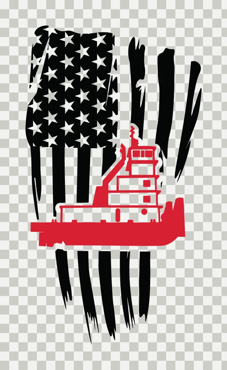 Boat Tugboat Silhouette Over Distressed Flag stationary stars transparency and detail preview thumbnail