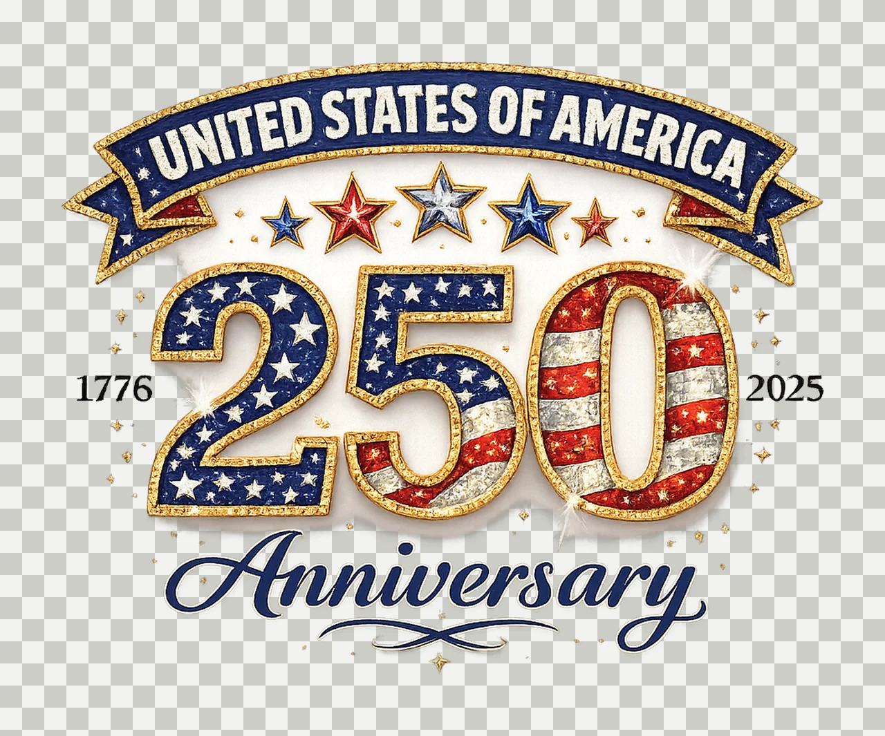 USA 250th Anniversary 1776 2026 America Faux Rhinestone transparency and detail preview thumbnail