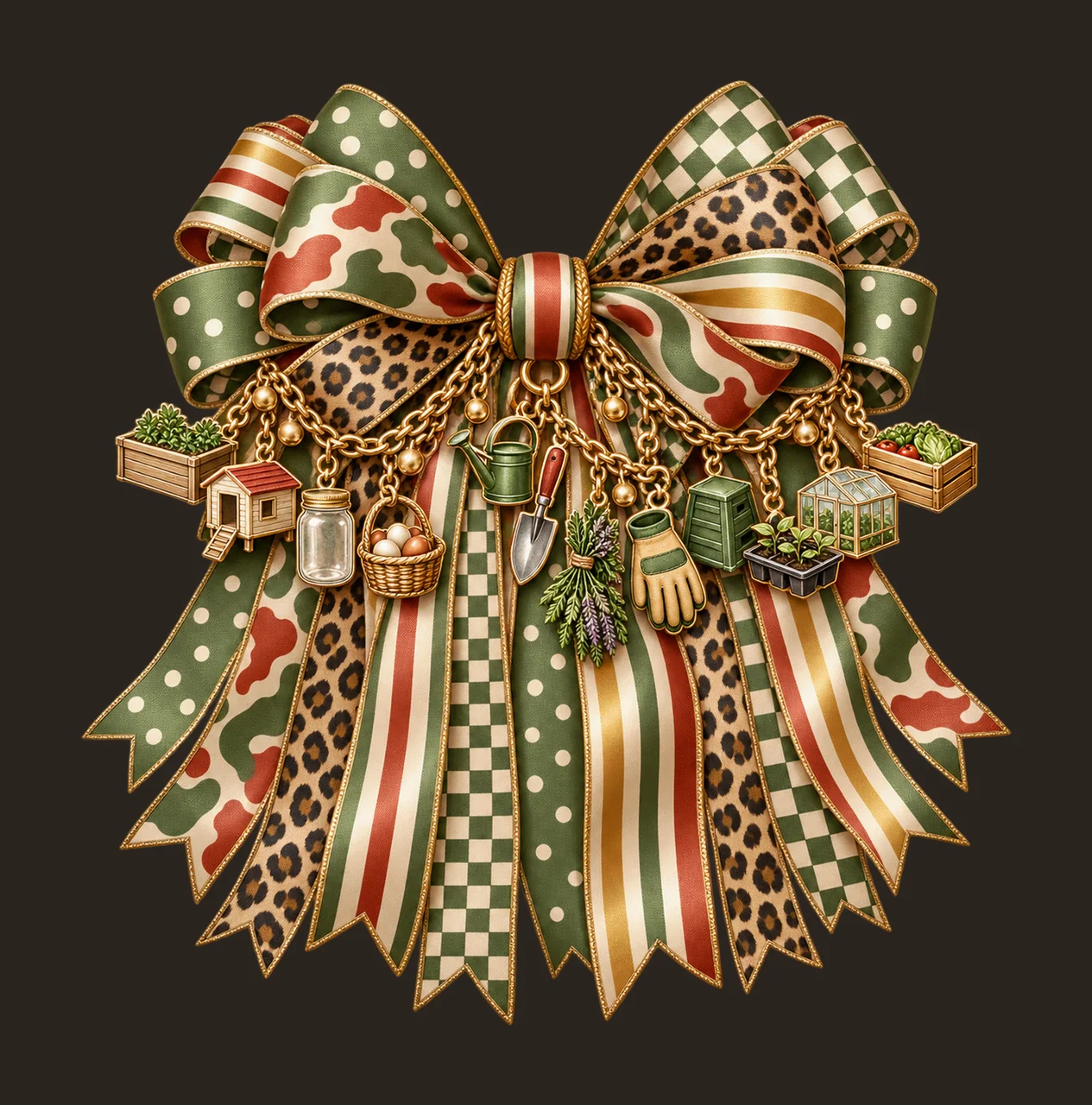 Backyard Homesteader Bow Charm PNG, Gold Chain Charms, Transparent Sublimation Design, Digital Download contrast preview thumbnail
