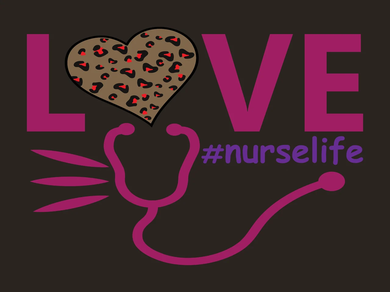 Love Nurselife Text With Stethoscope decorating heart typography contrast preview thumbnail