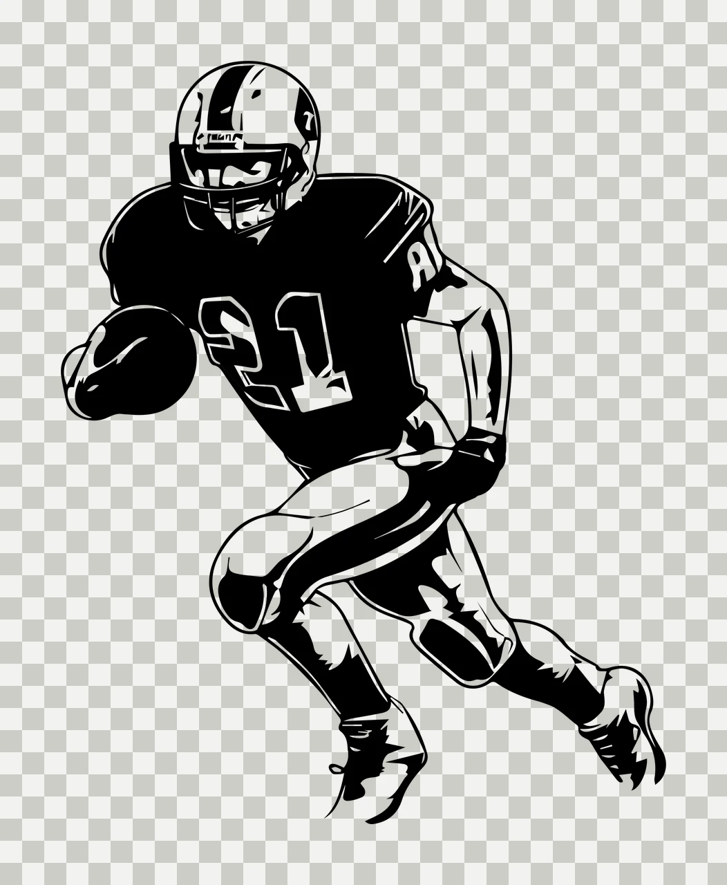 Football Player Running Holding Ball helmet uniform line art transparency and detail preview thumbnail
