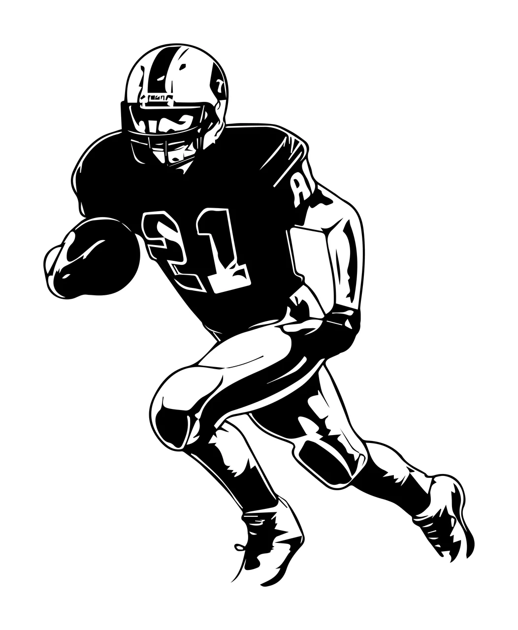 Football Player Running Holding Ball helmet uniform line art