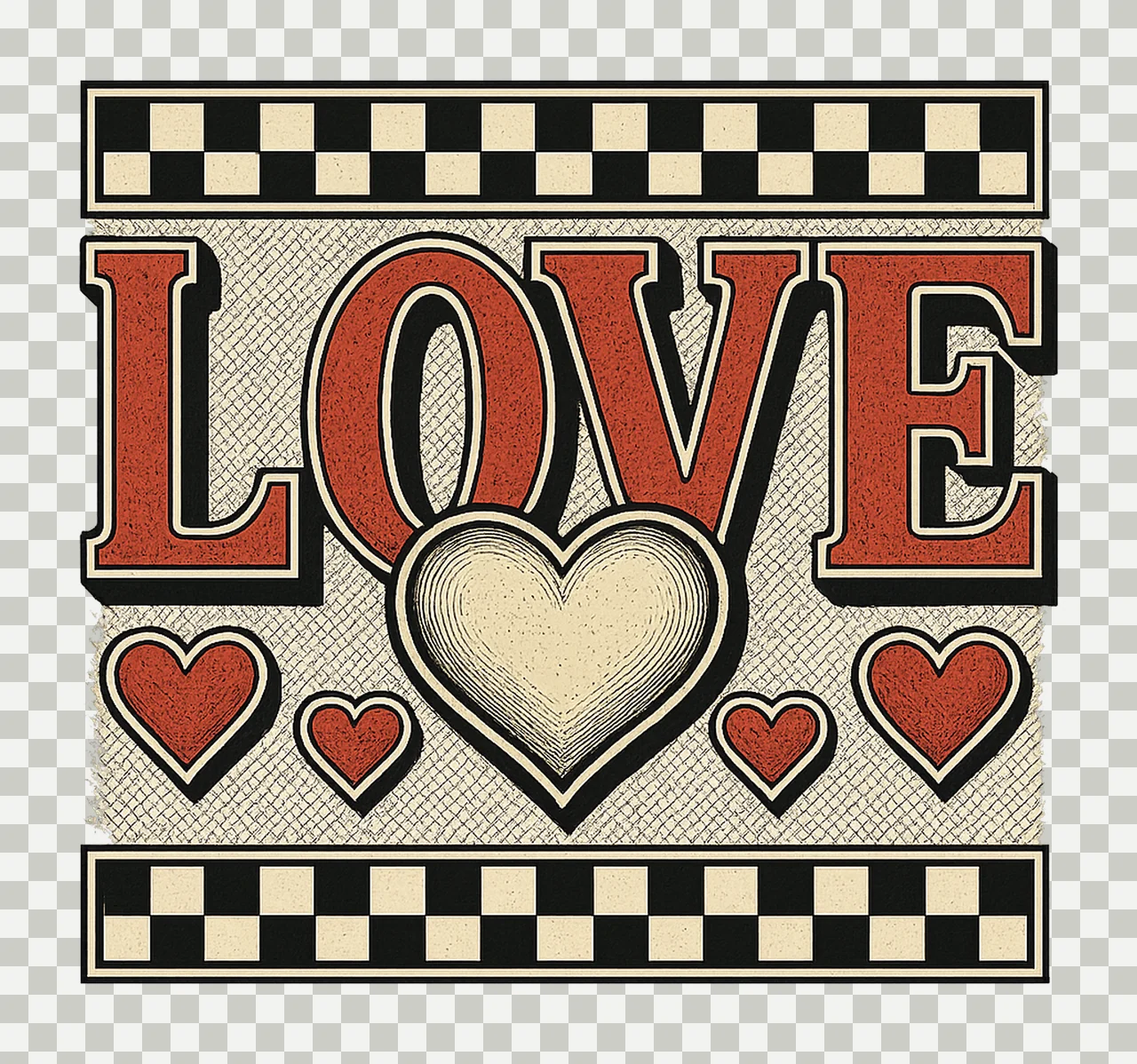 Retro Xoxo Checker Distressed Valentines Day Sticker transparency and detail preview thumbnail