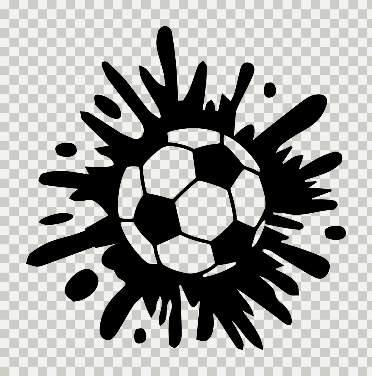 Soccer Ball Silhouette With Ink Splash splashing black paint splatter transparency and detail preview thumbnail