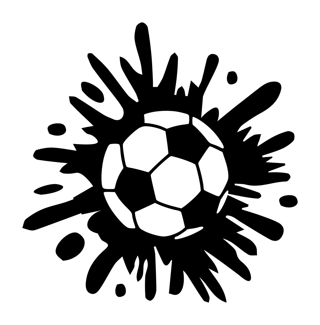 Soccer Ball Silhouette With Ink Splash splashing black paint splatter