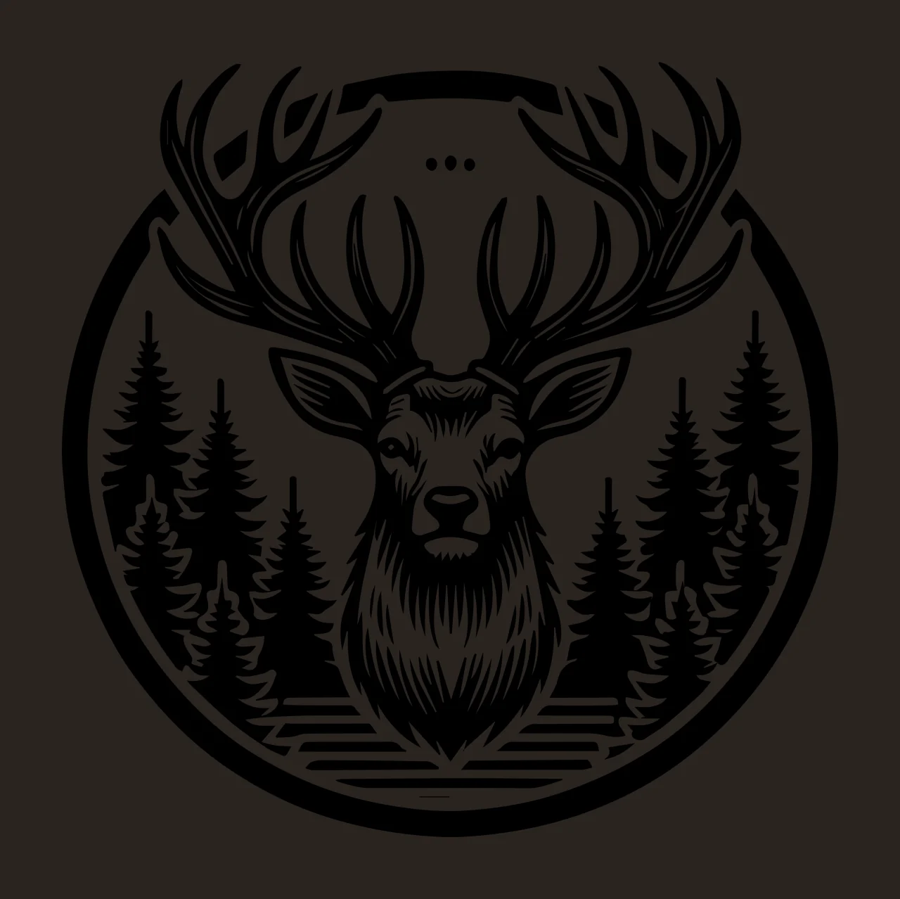 Deer Head Circular Forest Scene pine trees circle graphic illustration contrast preview thumbnail