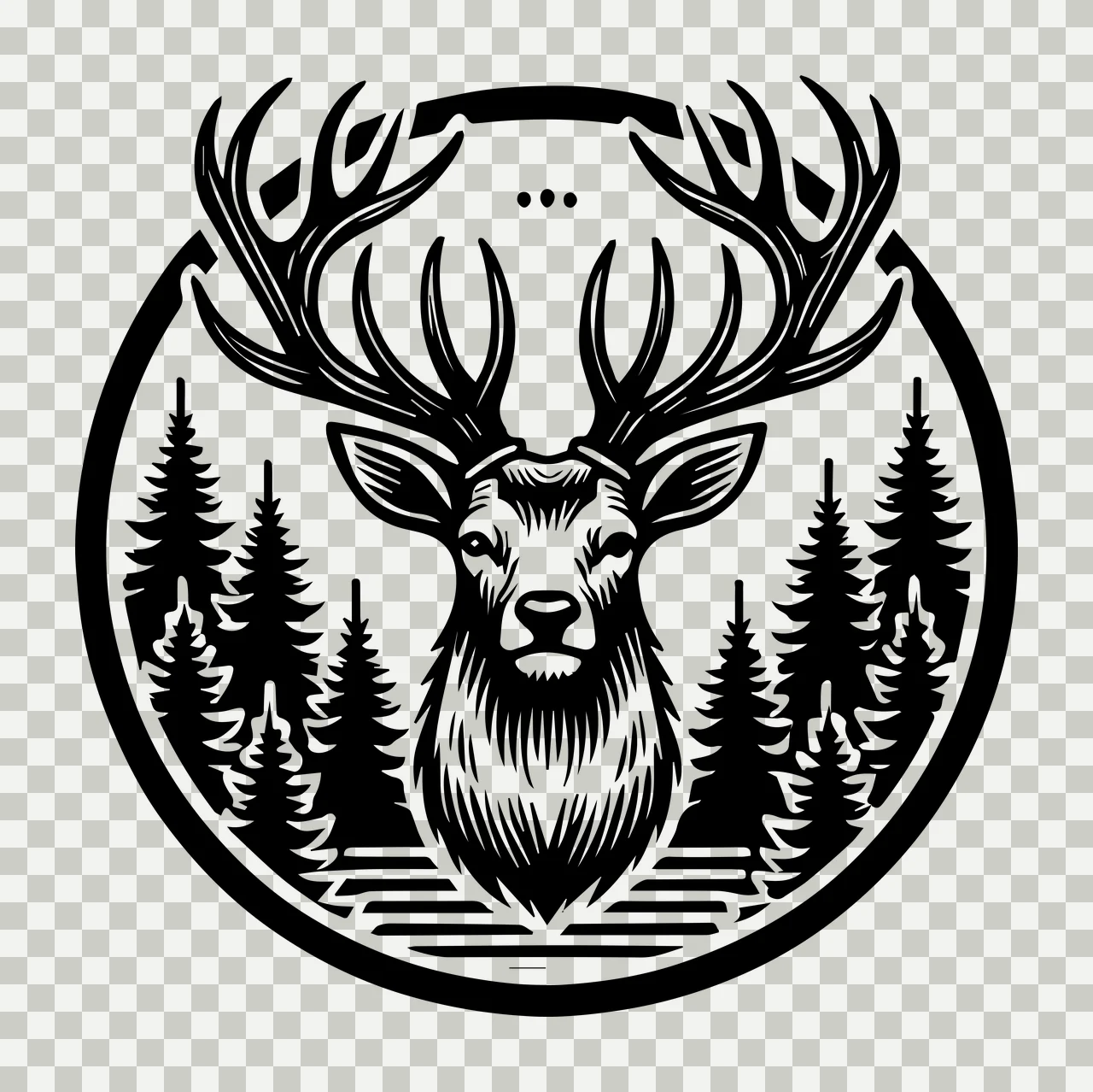Deer Head Circular Forest Scene pine trees circle graphic illustration transparency and detail preview thumbnail