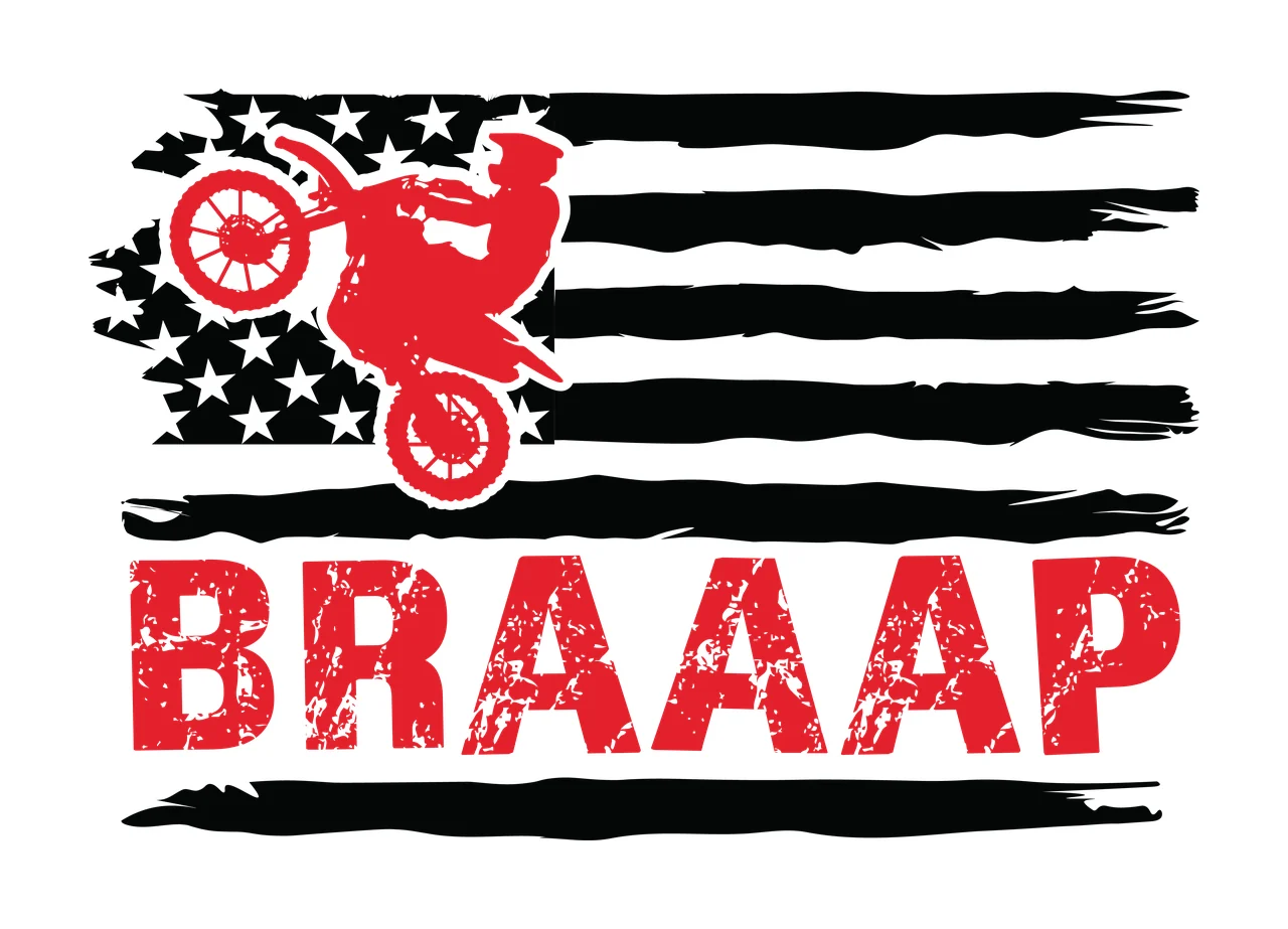 Braaap Flag Motorcycle Performing A Wheelie Over Variation
