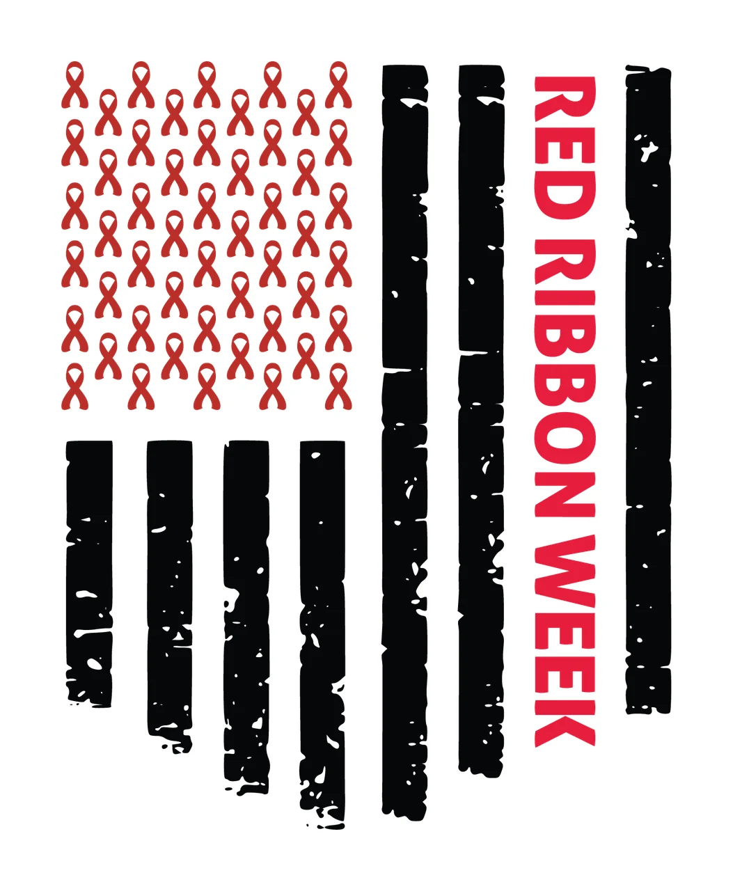 Red Ribbon Week Flag Emblem waving ribbons stripes distressed