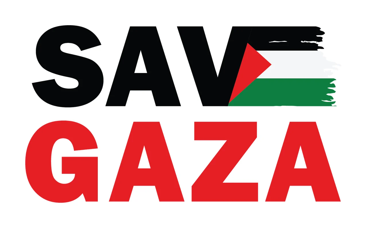 Save Gaza Text With Graphic displayed letters brush stroke