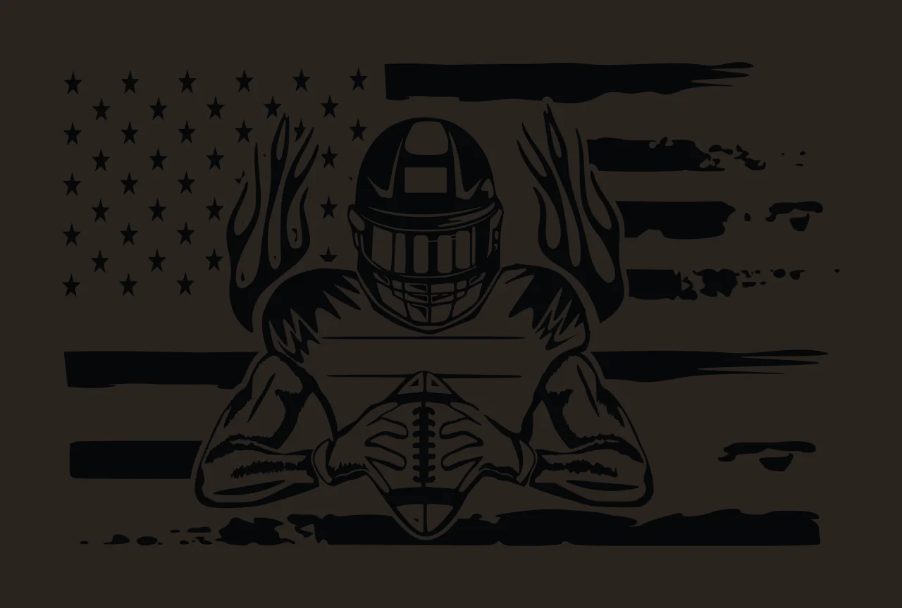 Flag American Athlete Holding Ball helmet flames black sports contrast preview thumbnail