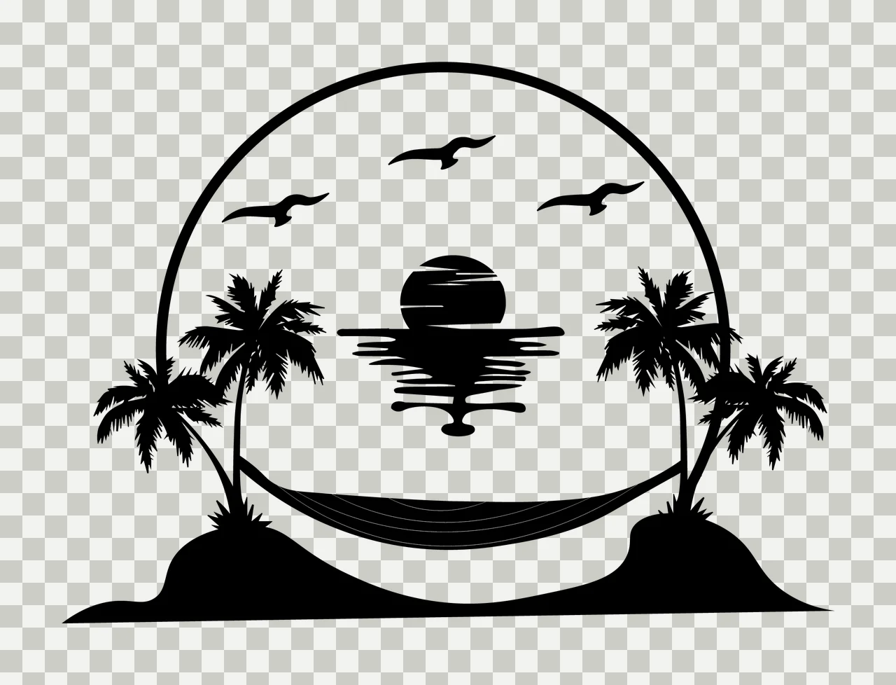 Palm Tree Sunset Beach Scene With Trees calm sun hammock birds transparency and detail preview thumbnail
