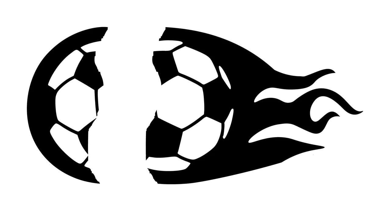Soccer Split Ball With Flame Silhouette moving fire black sport
