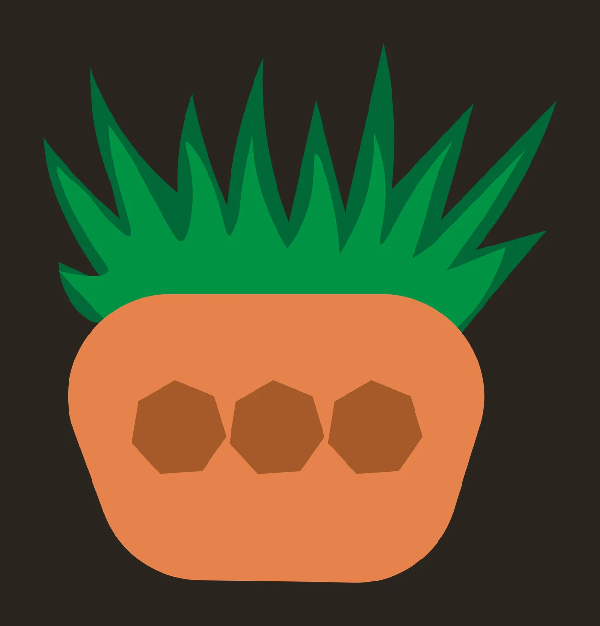 Orange pot with green spiky grass and three brown hexagons Illustration contrast preview thumbnail