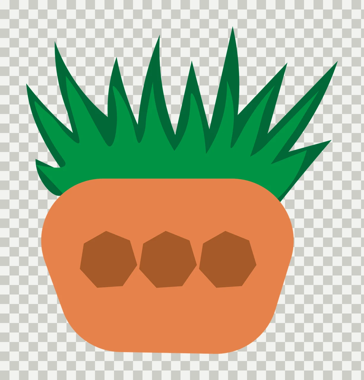 Orange pot with green spiky grass and three brown hexagons Illustration transparency and detail preview thumbnail