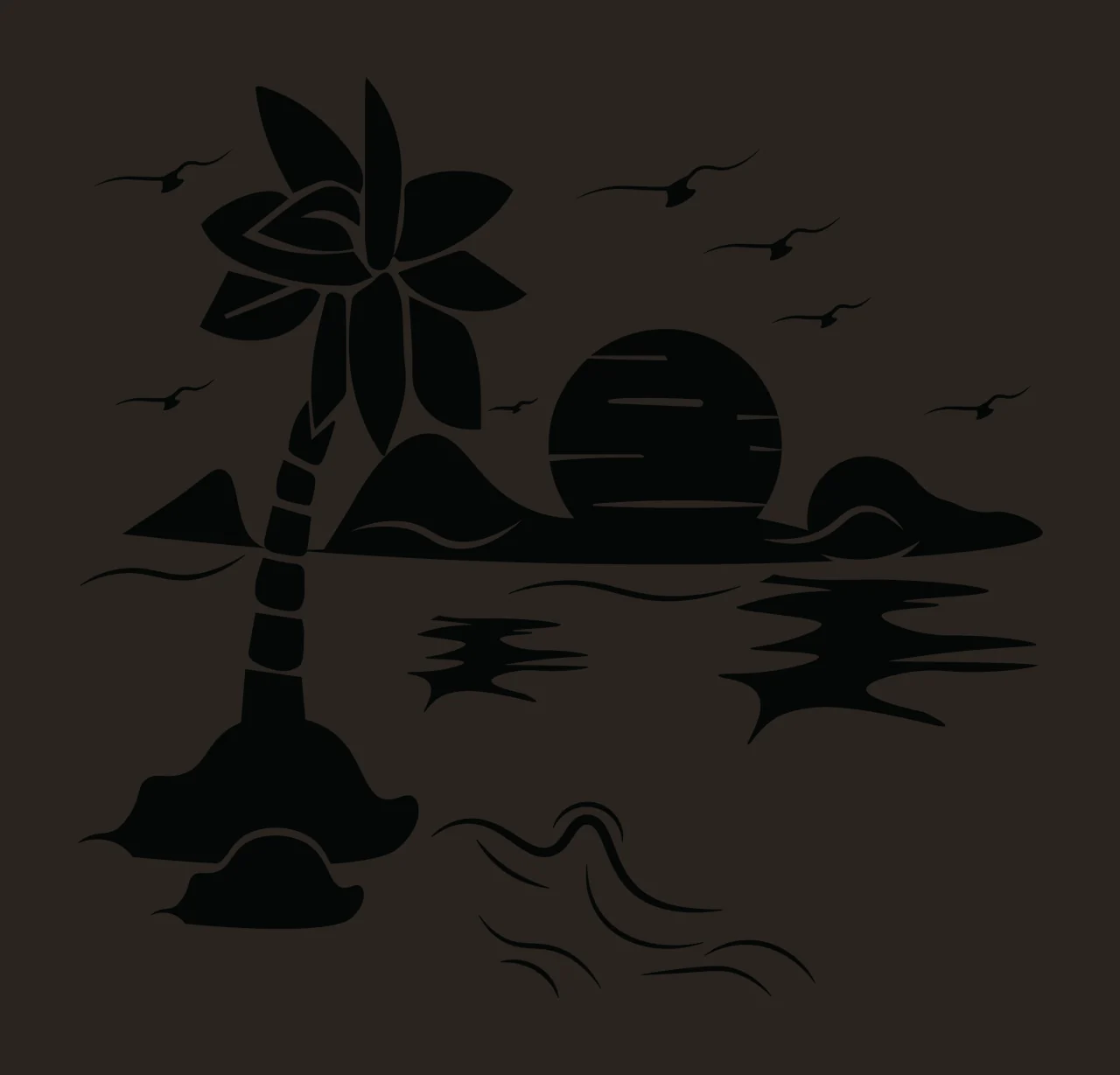 Palm Tree Island Sunset Scene sun birds islands water silhouette contrast preview thumbnail