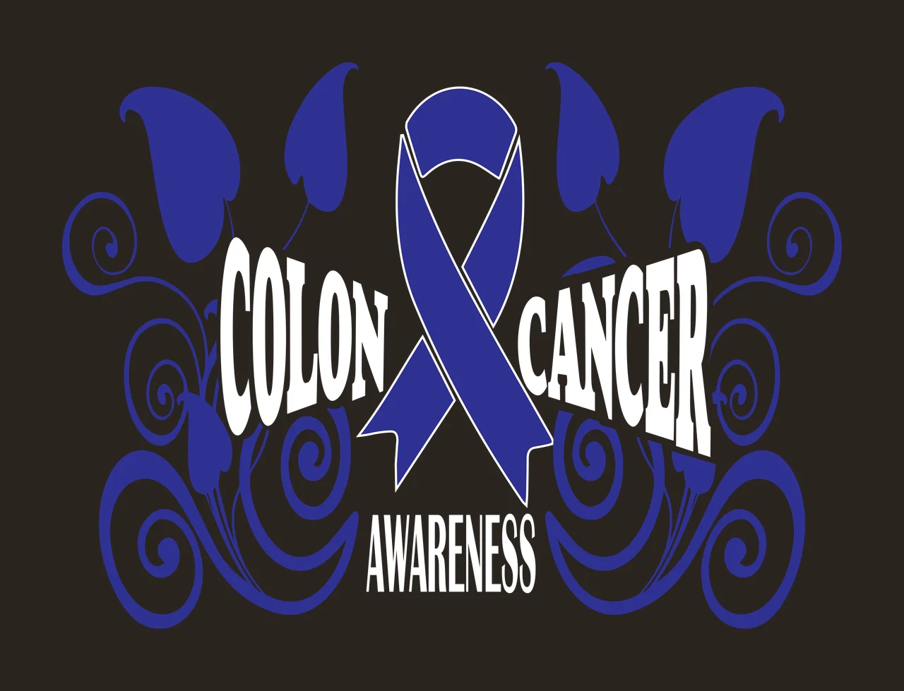 Colon Cancer Awareness Ribbon Design swirls leaves black white contrast preview thumbnail