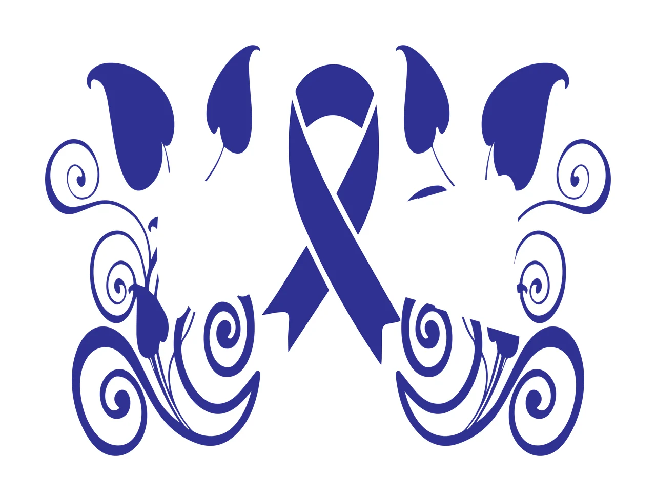 Colon Cancer Awareness Ribbon Design swirls leaves black white