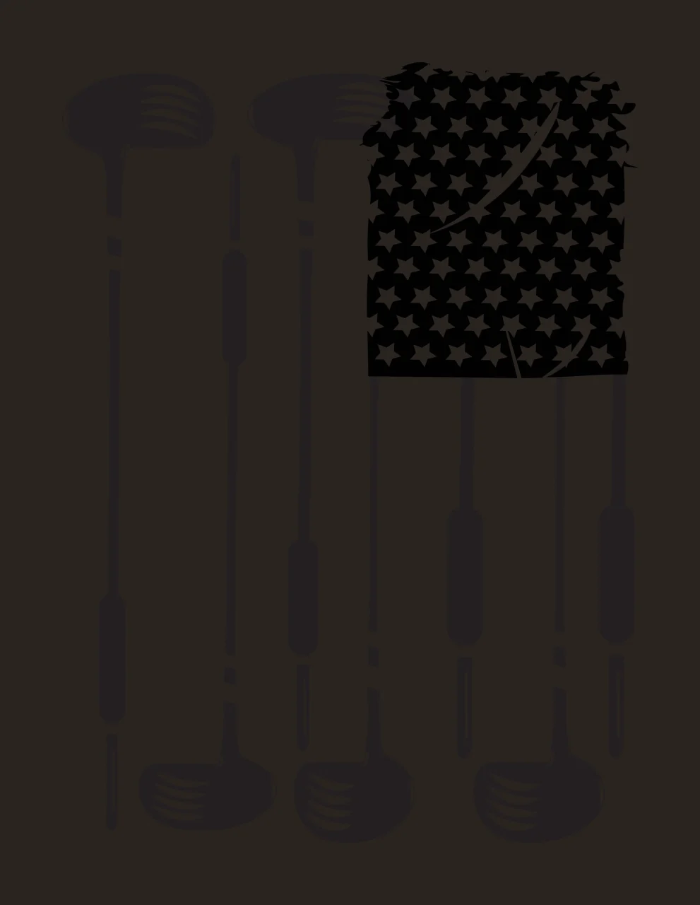 Golf Flag Design with Several Clubs Arranged Vertically Next to a Rectangular Star Pattern Section Black and White Silhouette contrast preview thumbnail