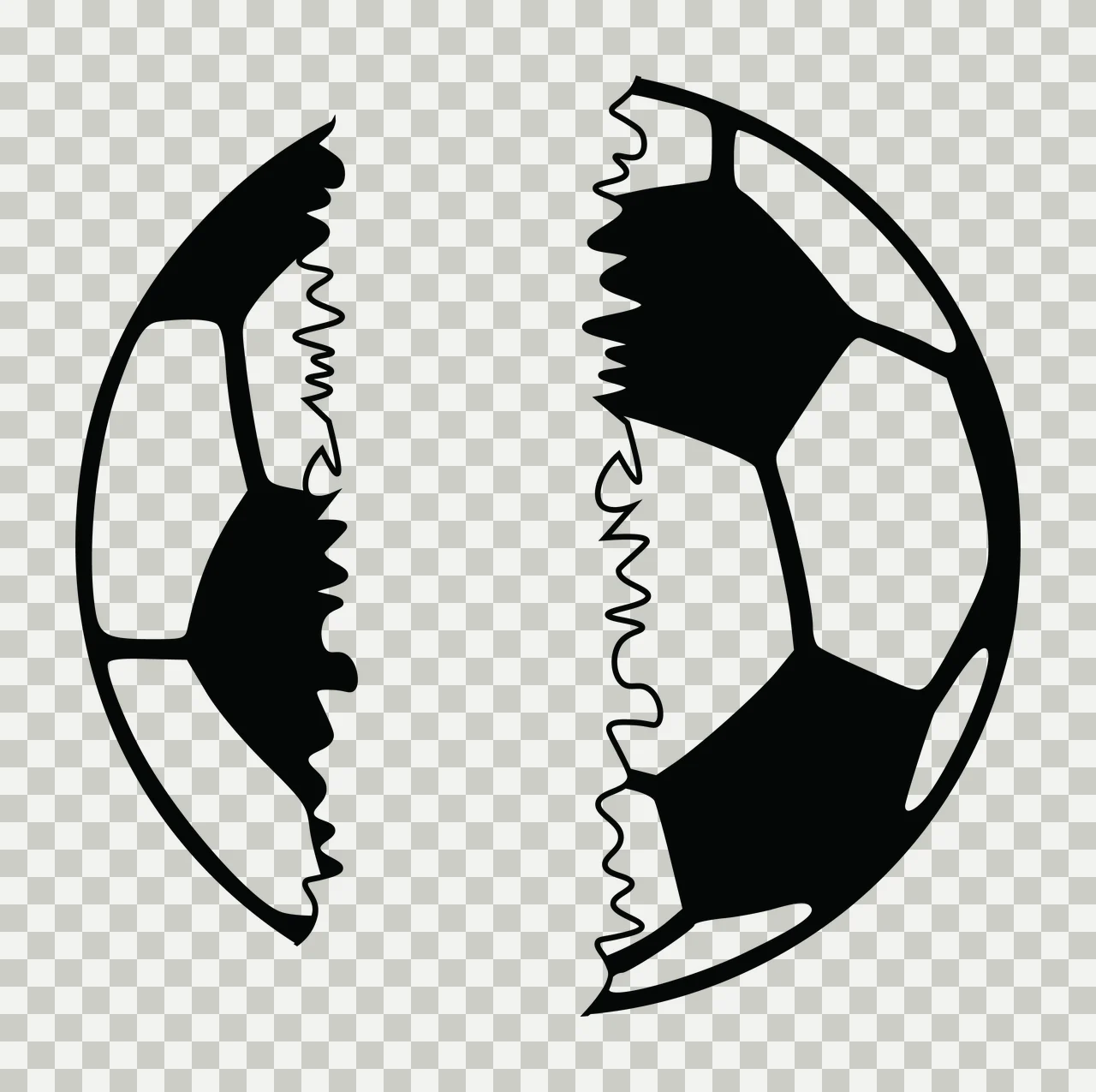 Soccer Split Black And White Ball With Jagged splitting edges transparency and detail preview thumbnail