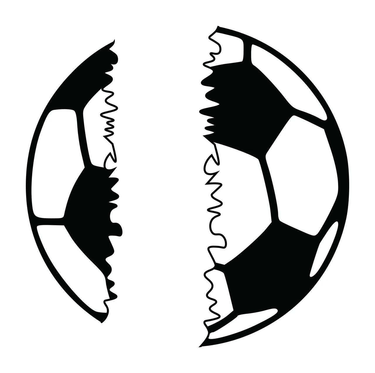 Soccer Split Black And White Ball With Jagged splitting edges