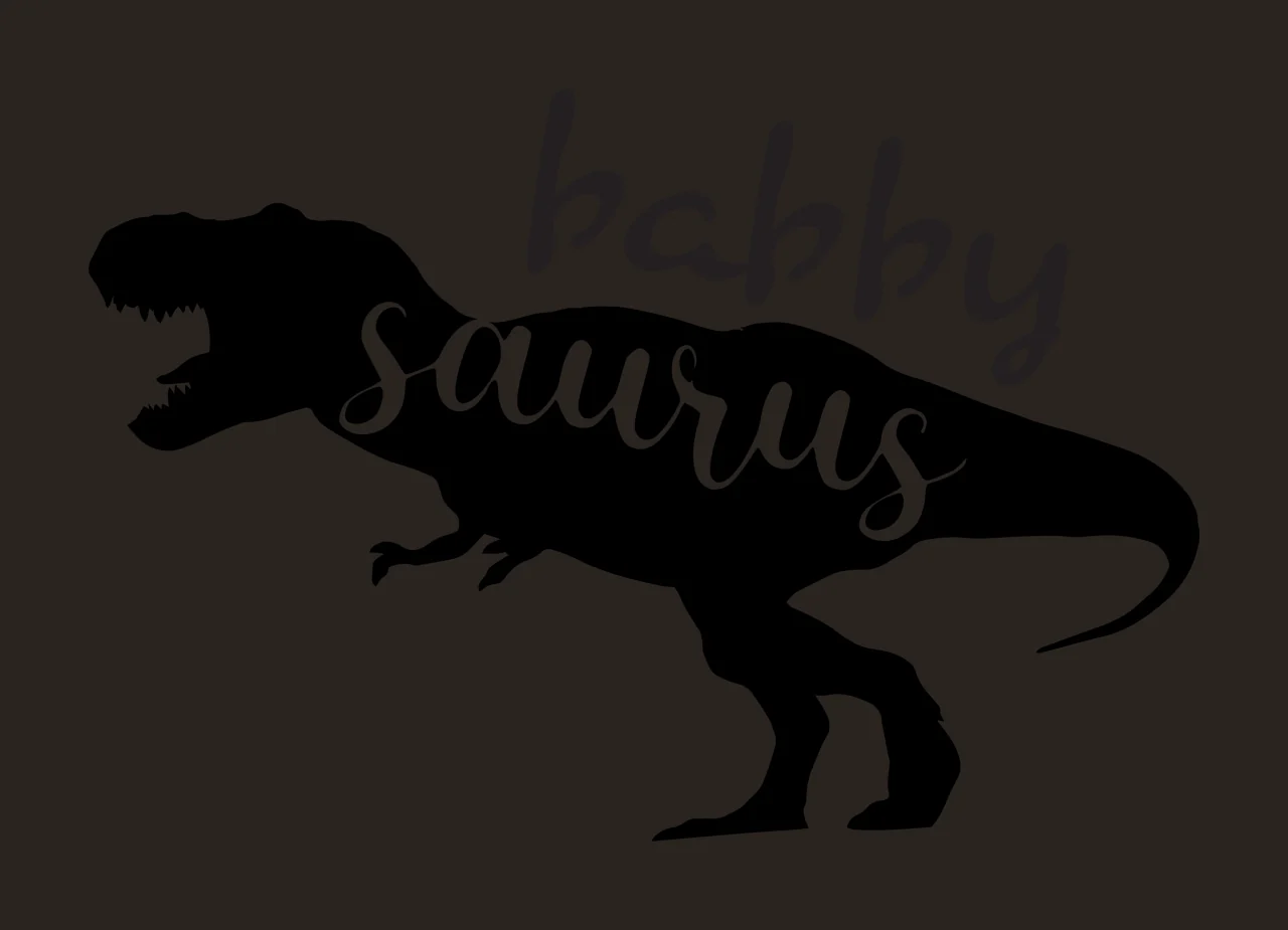 Babby saurus dinosaur silhouette Design with T-Rex silhouette, handwritten text and typography in black and white contrast preview thumbnail