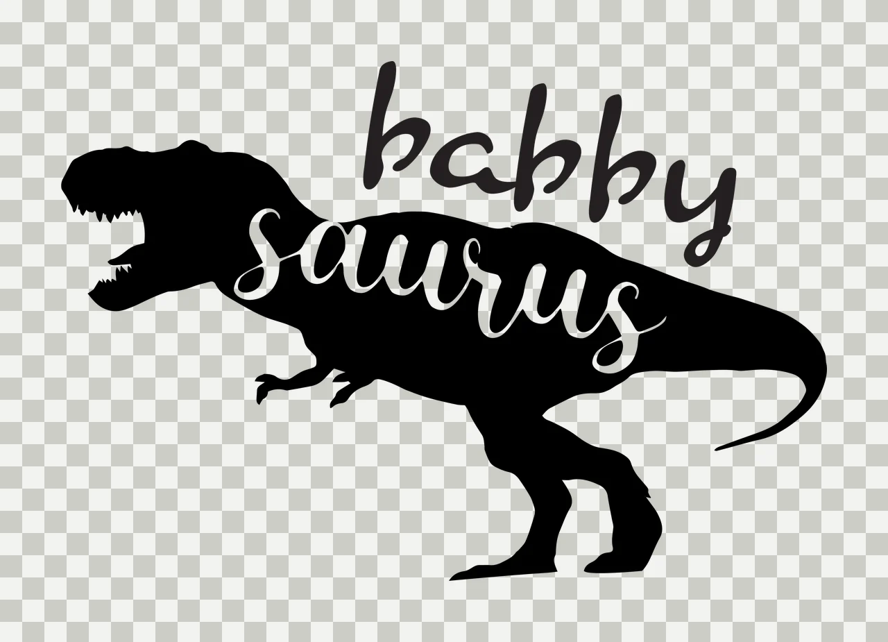Babby saurus dinosaur silhouette Design with T-Rex silhouette, handwritten text and typography in black and white transparency and detail preview thumbnail