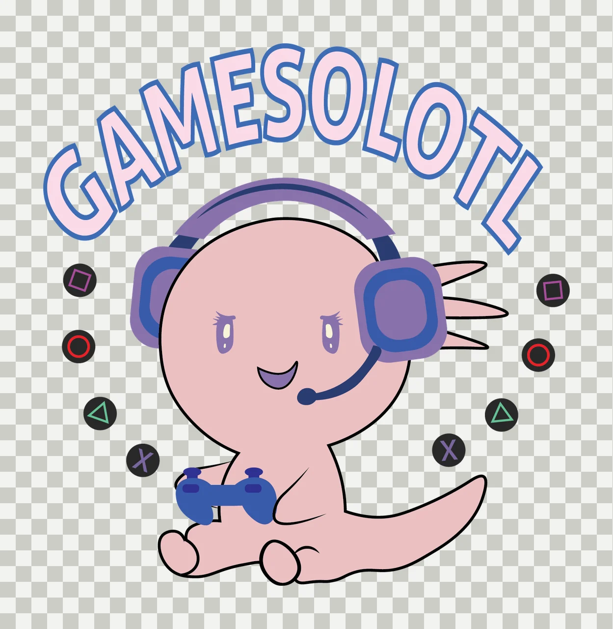 Gamesolotl Text With Creature Silhouette and Headphones on transparency and detail preview thumbnail