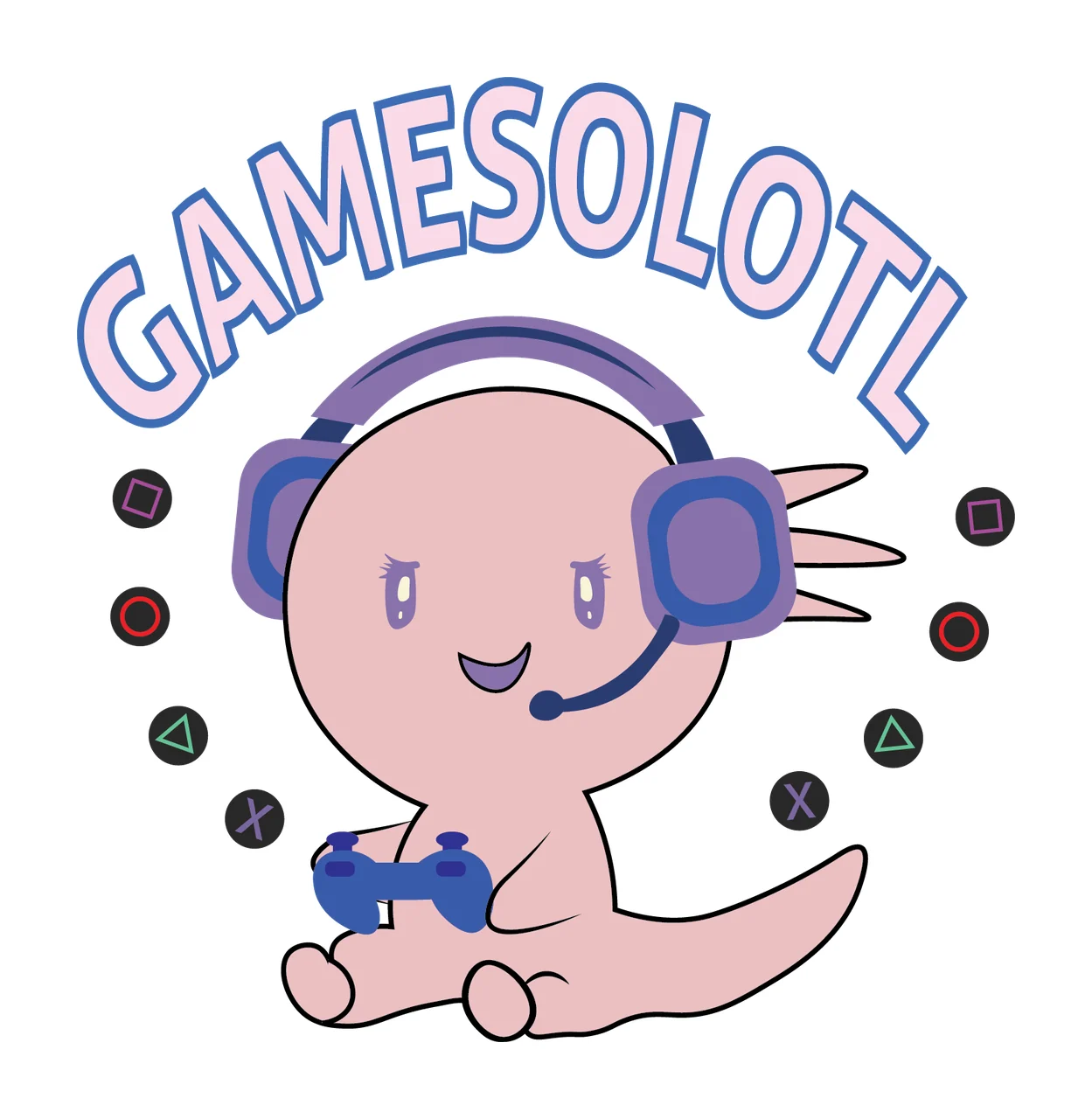 Gamesolotl Text With Creature Silhouette and Headphones on