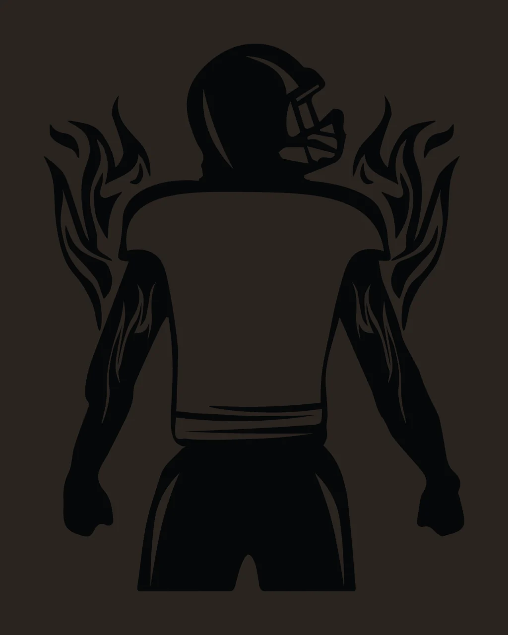 Football Player Silhouette With Fiery Flames standing helmet contrast preview thumbnail