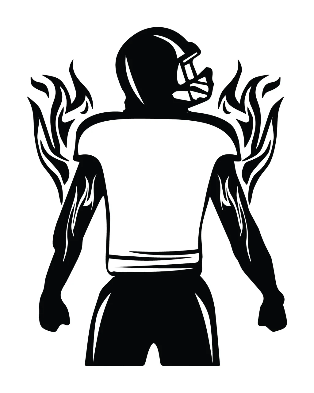 Football Player Silhouette With Fiery Flames standing helmet