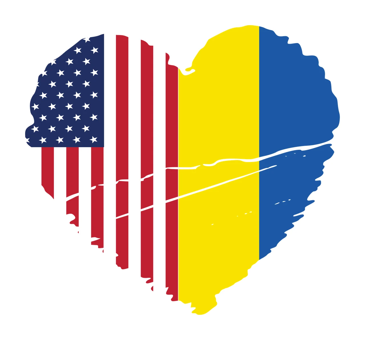 Heart-shaped composite flag design with heart shape, United States flag elements, Moldova flag elements and stars in blue, white and red