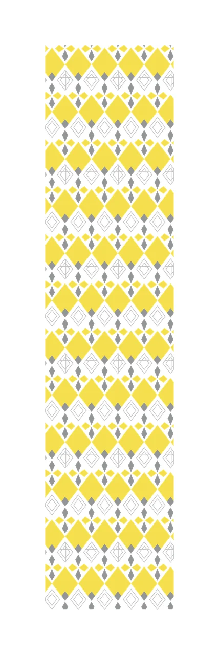 Geometric diamond pattern Illustration with yellow diamonds, grey outline diamonds, small grey diamonds and geometric shapes in white