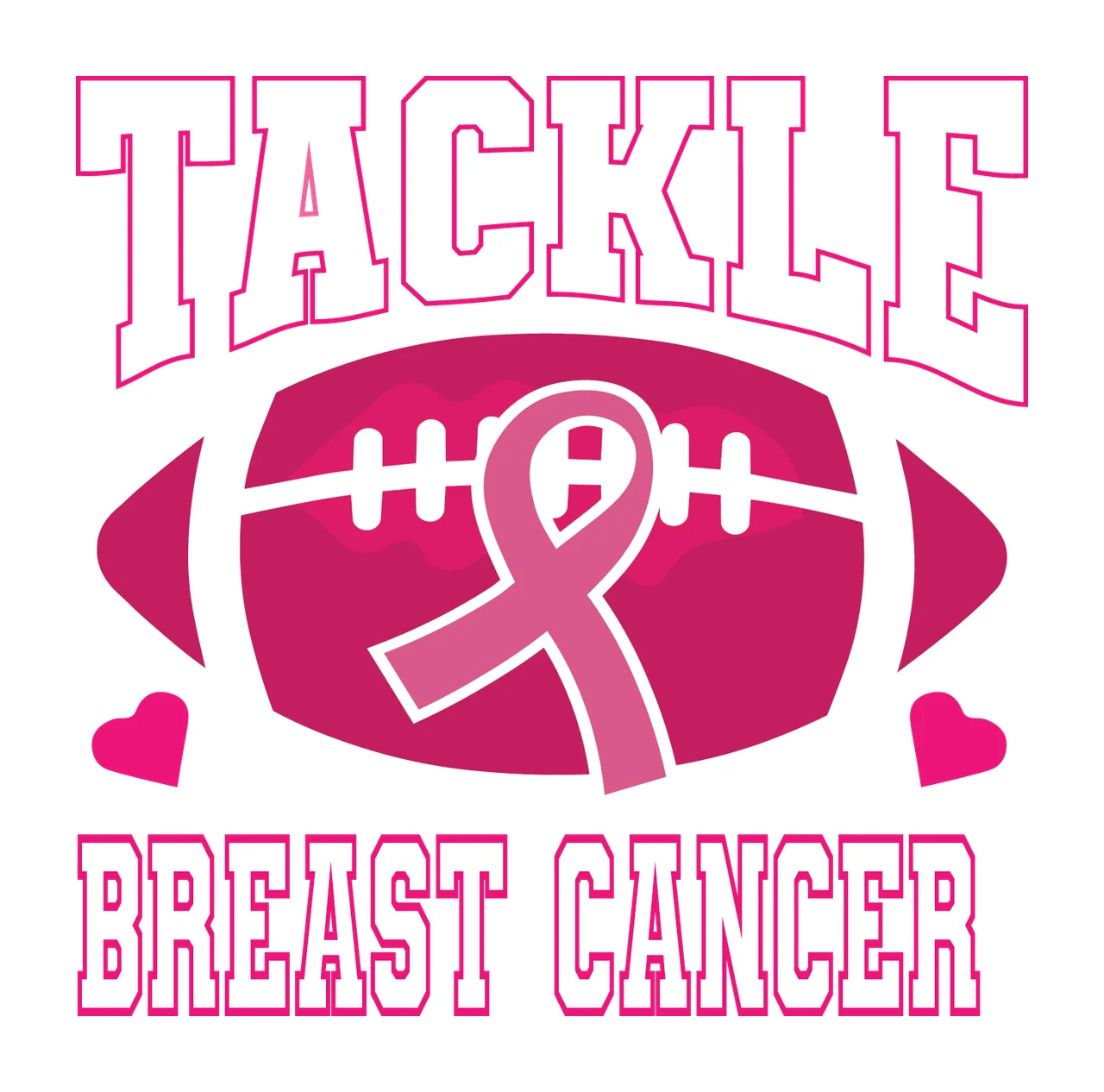 Tackle Breast Cancer Football Graphic hearts typography black