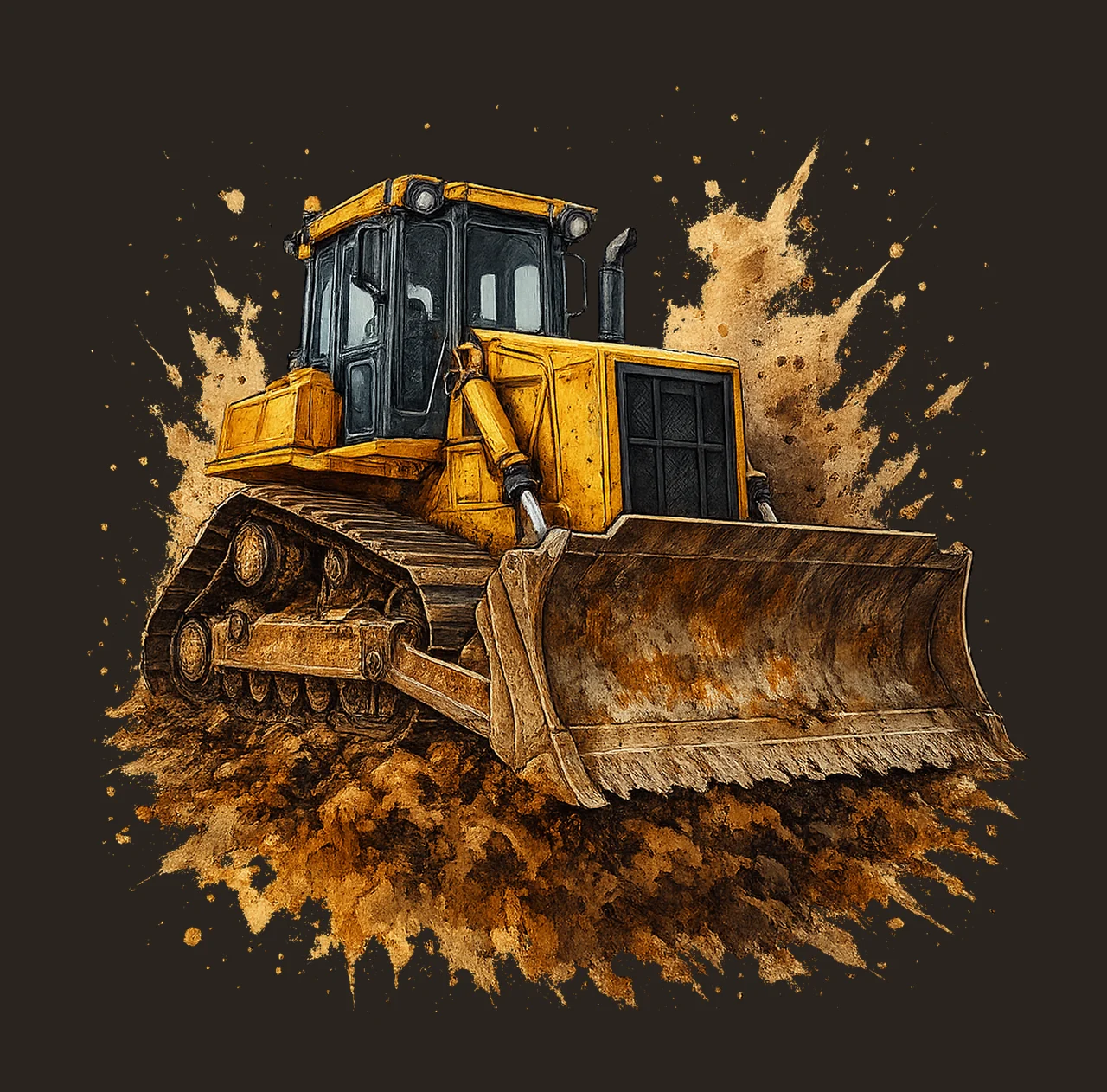 Bulldozer watercolor paint splash Construction Artwork contrast preview thumbnail