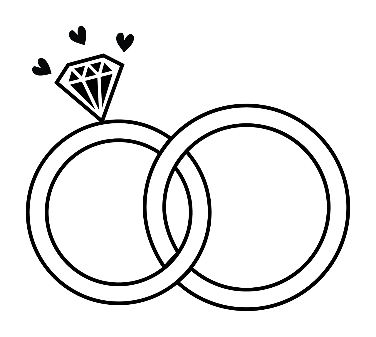 Wedding Rings With Diamond And Hearts In Black