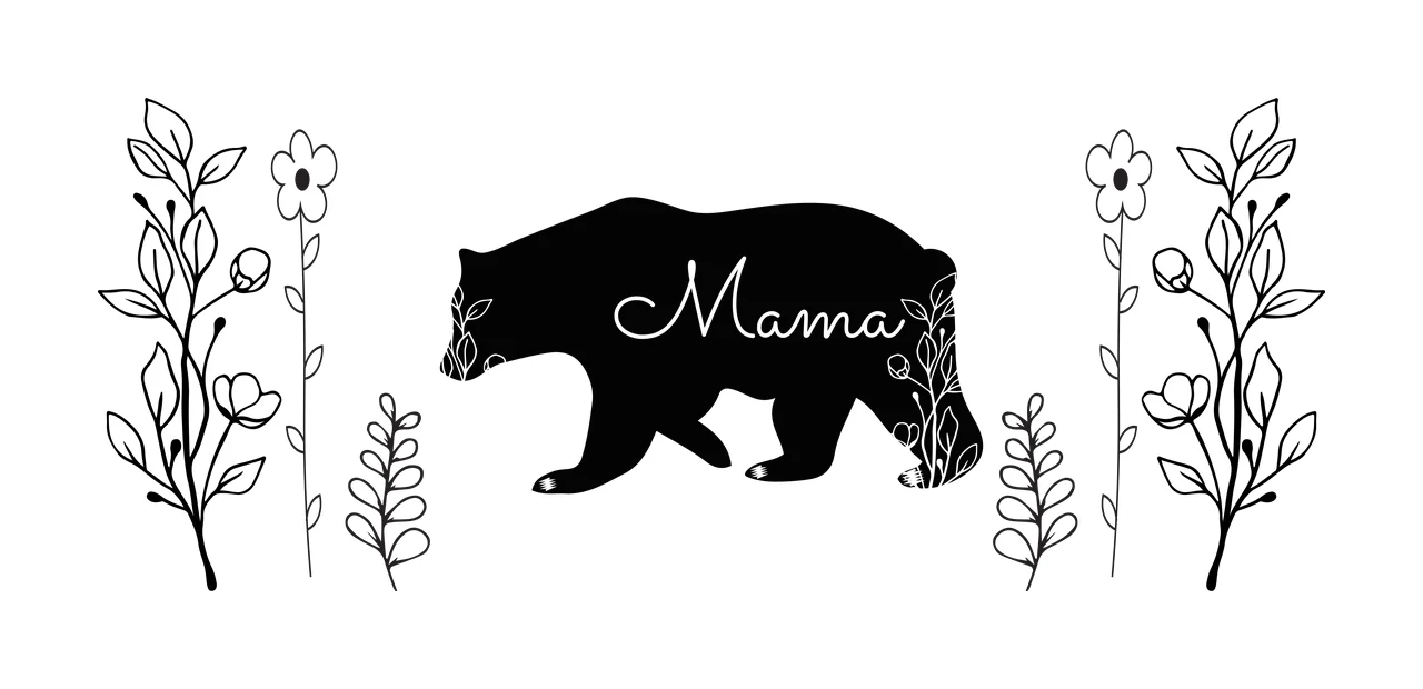 Can Glass Wrap Mama Bear Silhouette With Floral walking flowers
