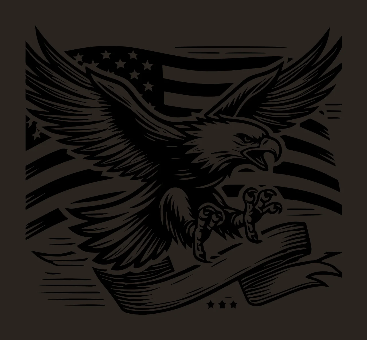 Eagle Flag Soaring American Banner talons wings line drawing contrast preview thumbnail