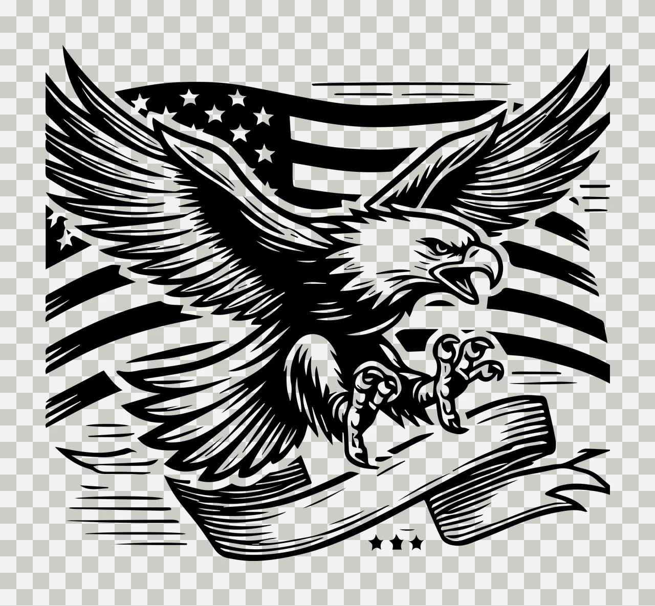 Eagle Flag Soaring American Banner talons wings line drawing transparency and detail preview thumbnail