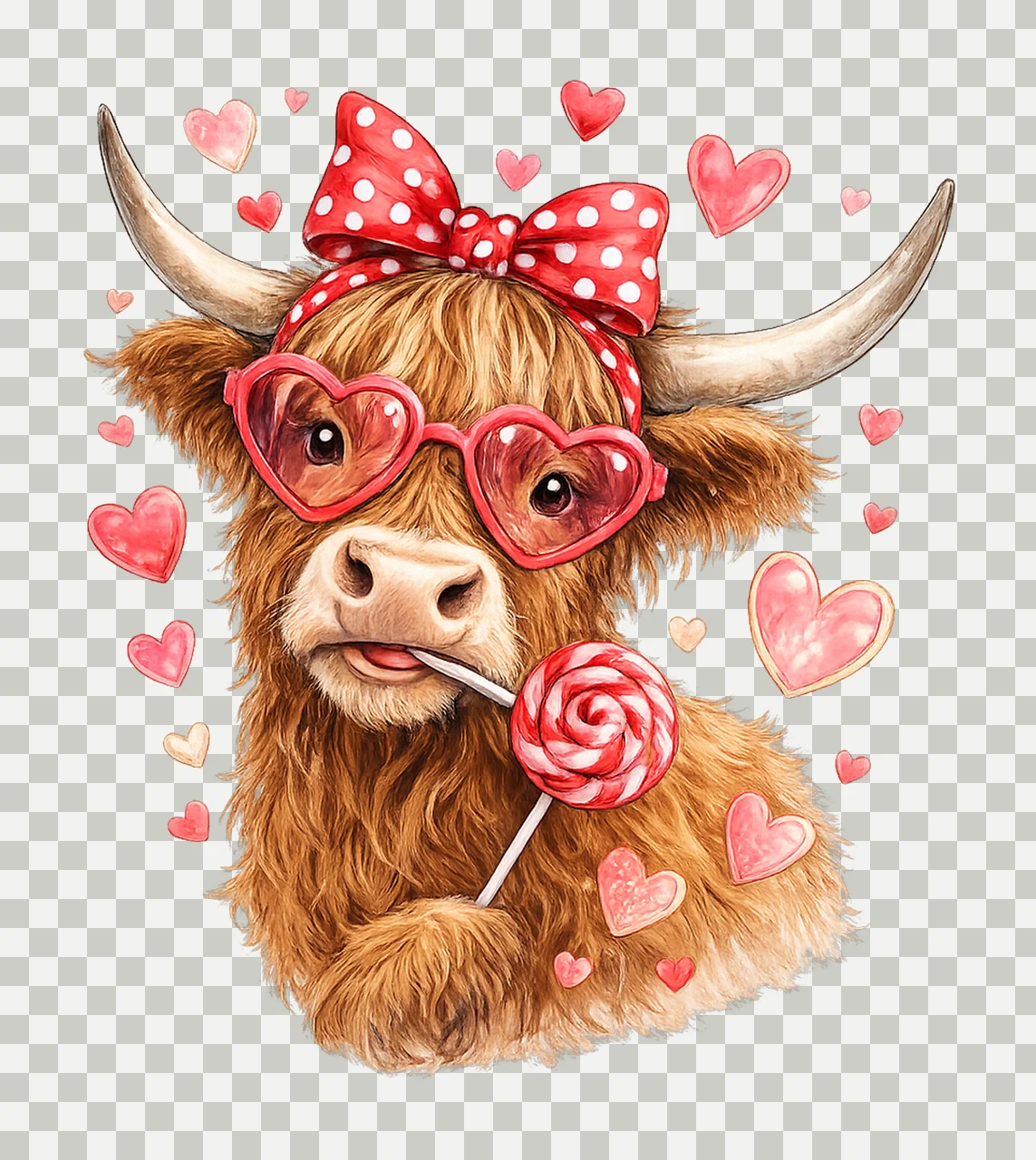 Funny Valentine Highland Cow Howdy Love XOXO Valentine Heart transparency and detail preview thumbnail