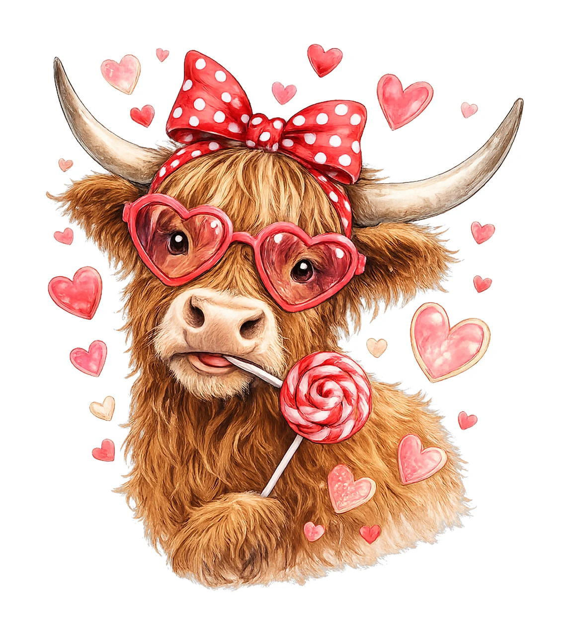 Funny Valentine Highland Cow Howdy Love XOXO Valentine Heart