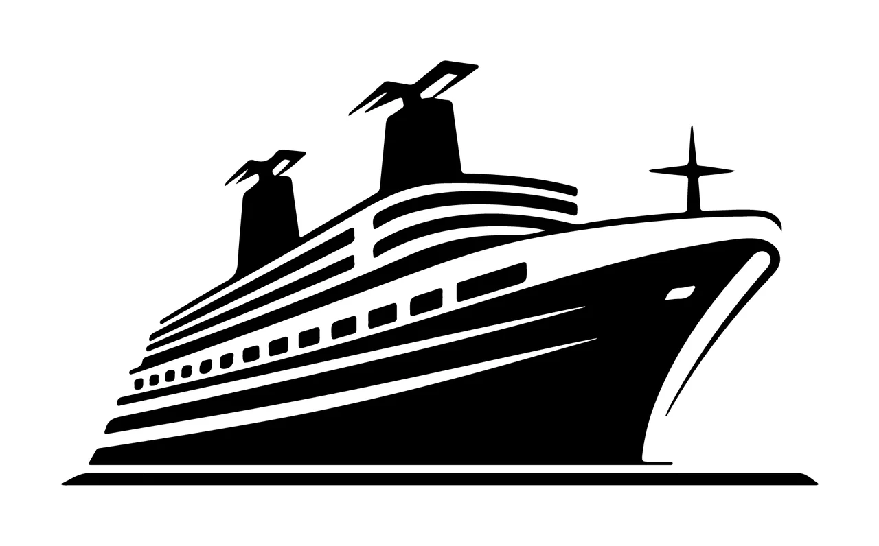 Cruise Ship Graphic In Black smokestacks antenna icon white