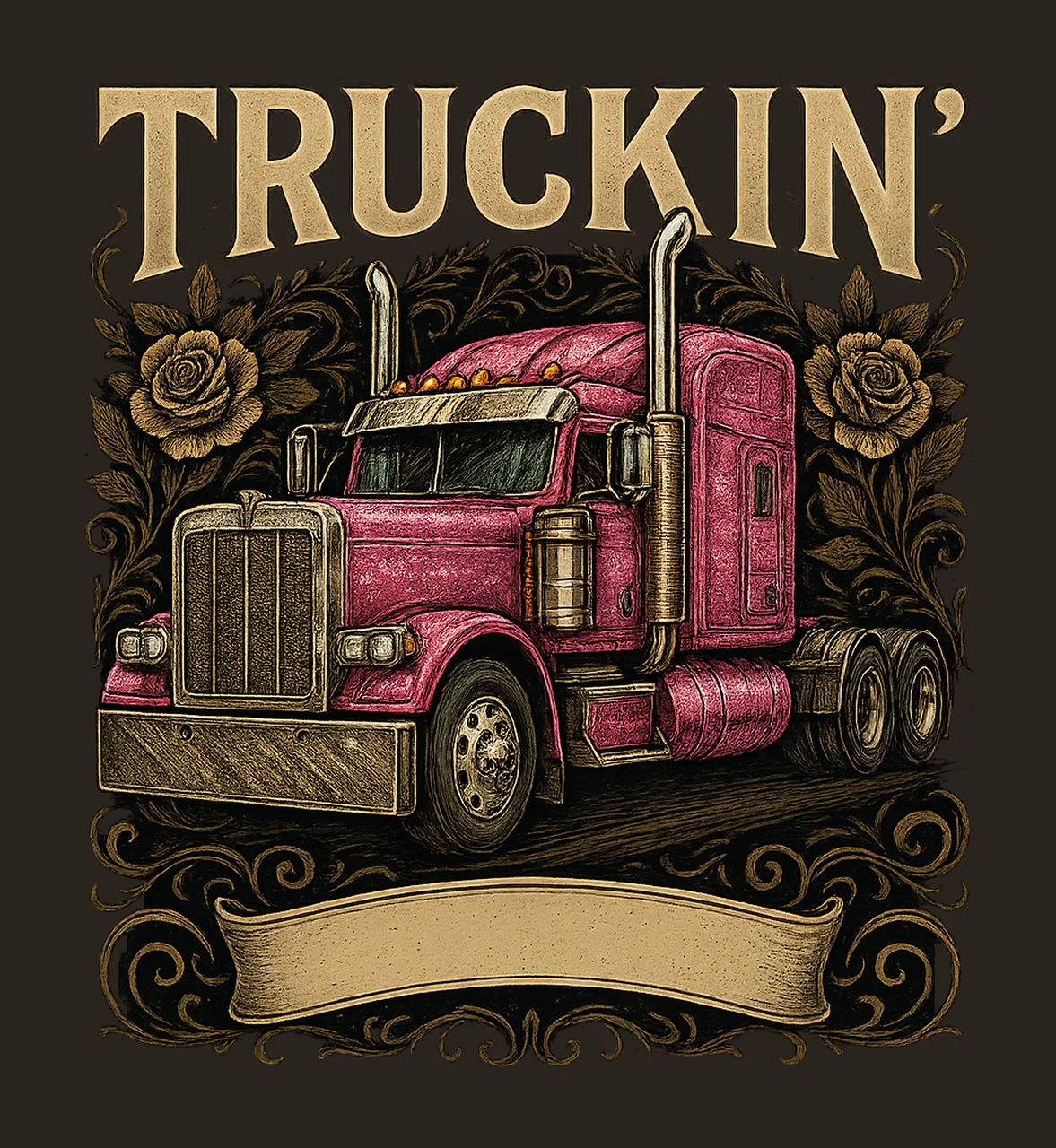Faux Rhinestone Trucker Semi Pink Digital Design Sublimation contrast preview thumbnail