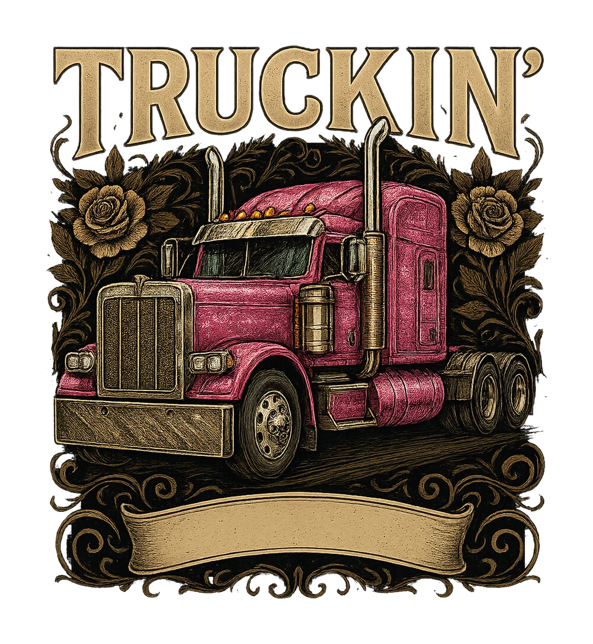 Faux Rhinestone Trucker Semi Pink Digital Design Sublimation