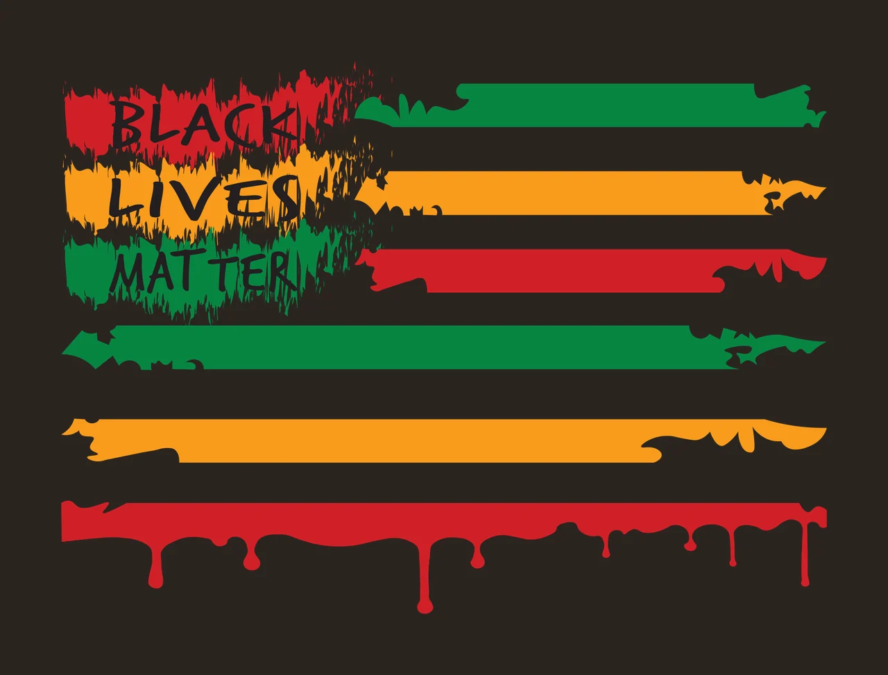 BLACK LIVES MATTER Typography Design with brushstrokes, horizontal stripes, paint drips and black text in red, yellow and green contrast preview thumbnail